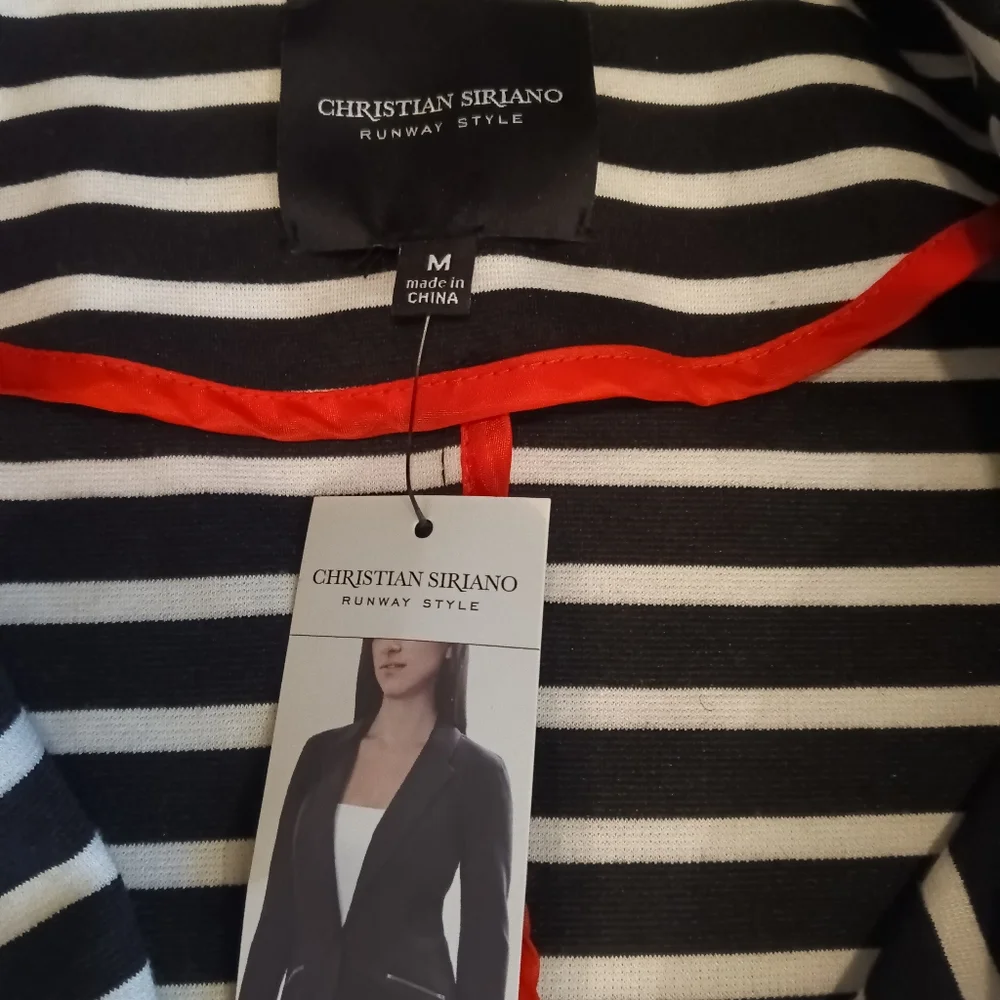 Christian Siriano Runway Style Black And White Striped Women's Blazer - Picture 6 of 7